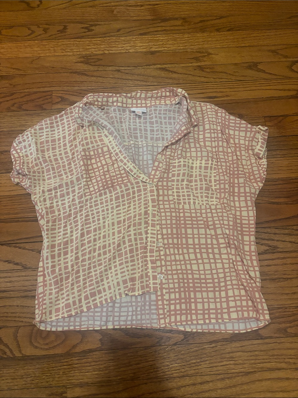 LuLaRoe Pink and Cream Grid-Print Button Down Top